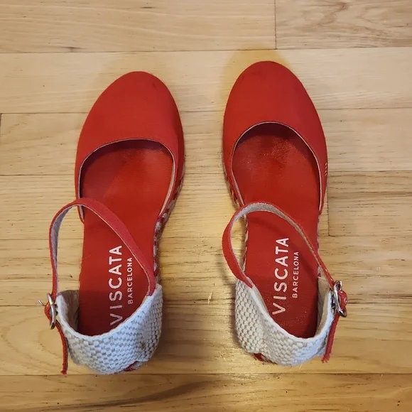 Viscata Canvas Wedges - Red Jaquard - Picture 3 of 6